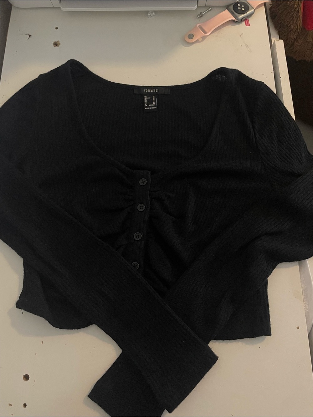Forever 21 Black Ribbed Button-Front Crop Top